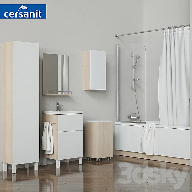 A set of bathtubs and furniture “Smart” with curtains “Easy” and soft curtains. tm Cersanit 3DModel A set of bathtubs and furniture “Smart” with curtains “Easy” and soft curtains. tm Cersanit 3DModel