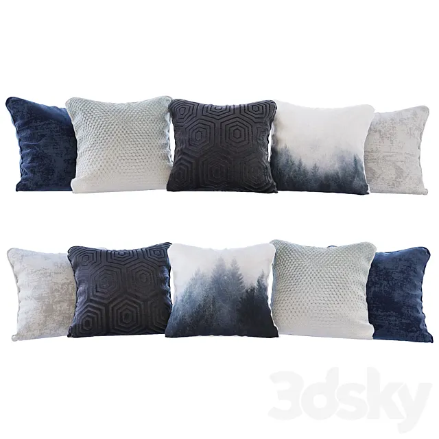 A set of blue forest pillows (Pillows blue forest YOU) 3D Model A set of blue forest pillows (Pillows blue forest YOU) 3D Model