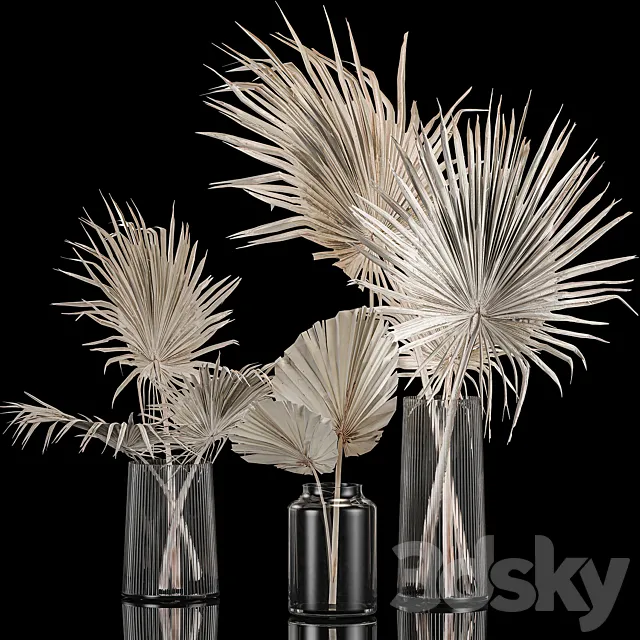 A set of bouquets in glass vases made of dry branches of palm leaves dried flower. 249. 3D Model A set of bouquets in glass vases made of dry branches of palm leaves dried flower. 249. 3D Model