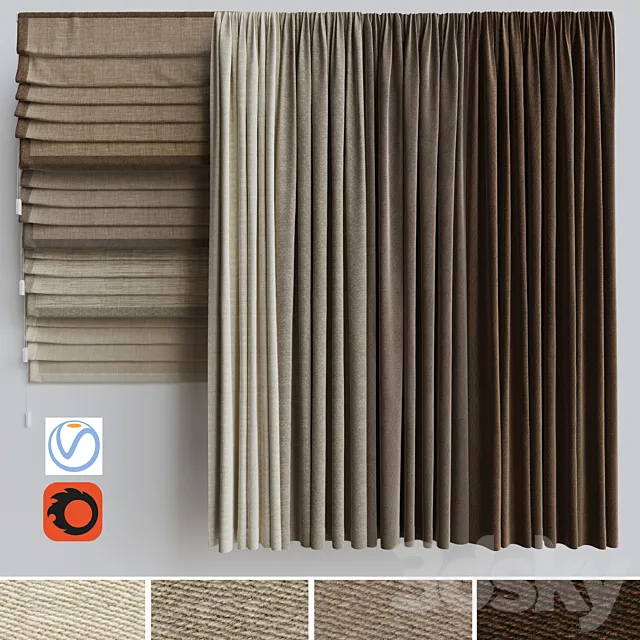 A set of curtains + a set of Roman curtains 2. Beige range 3D Model A set of curtains + a set of Roman curtains 2. Beige range 3D Model