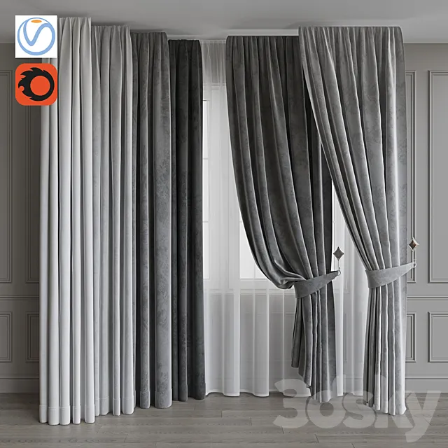 A set of curtains from velvet 36. Gray range 3D Model A set of curtains from velvet 36. Gray range 3D Model
