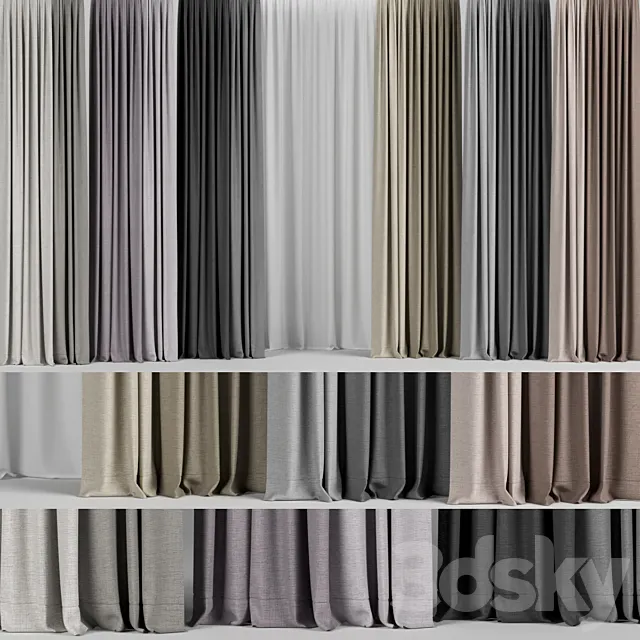 A set of curtains in different colors + tulle. 3D Model A set of curtains in different colors + tulle. 3D Model