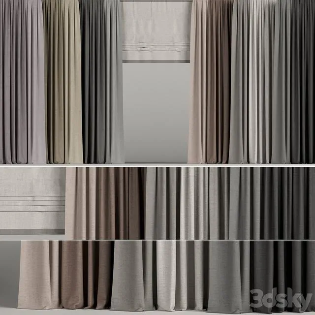 A set of curtains in different colors with a roman curtain 3D Model A set of curtains in different colors with a roman curtain 3D Model