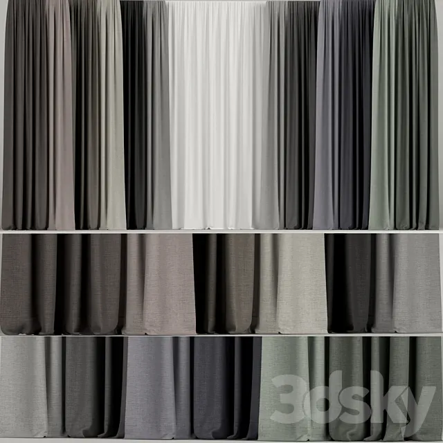 A set of curtains in different colors with tulle. 3D Model A set of curtains in different colors with tulle. 3D Model