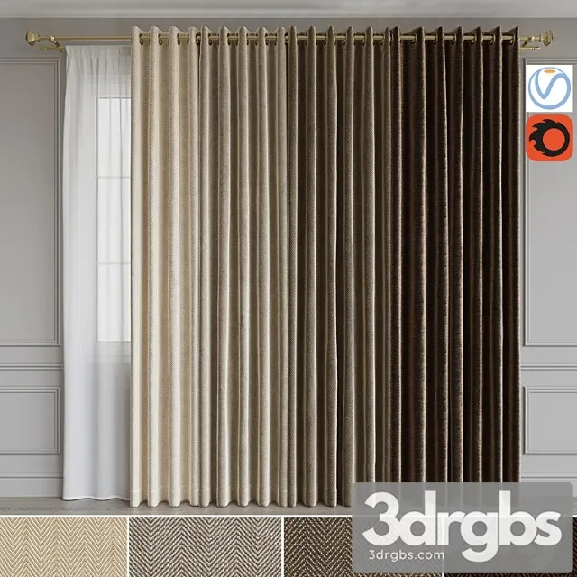 A set of curtains on the rings 15. beige range 3D Model Download