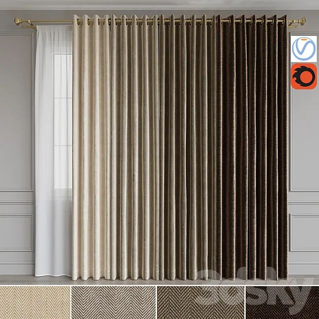 A set of curtains on the rings 15. Beige range 3DModel A set of curtains on the rings 15. Beige range 3DModel