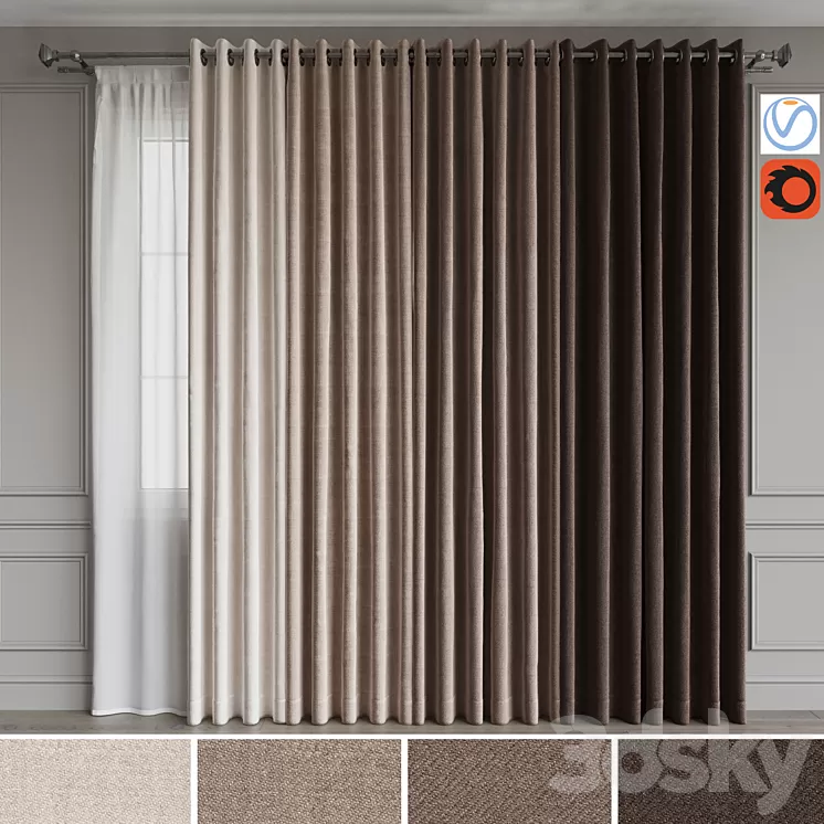 A set of curtains on the rings 18. Beige range 3D Model A set of curtains on the rings 18. Beige range 3D Model