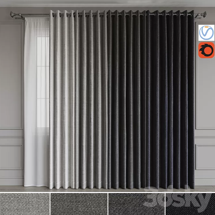 A set of curtains on the rings 19. Gray gamma 3D Model A set of curtains on the rings 19. Gray gamma 3D Model