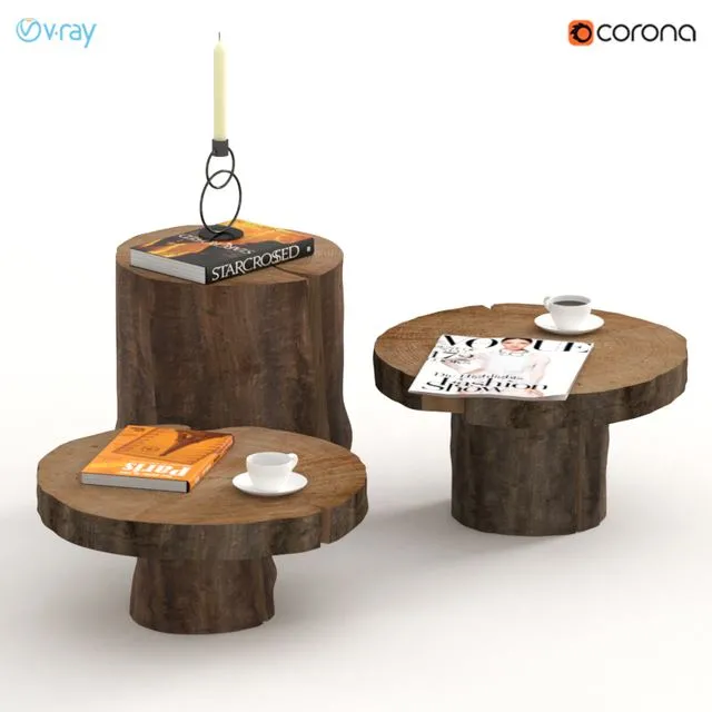 A set of dark tables of stumps and slabs 3D Model A set of dark tables of stumps and slabs 3D Model