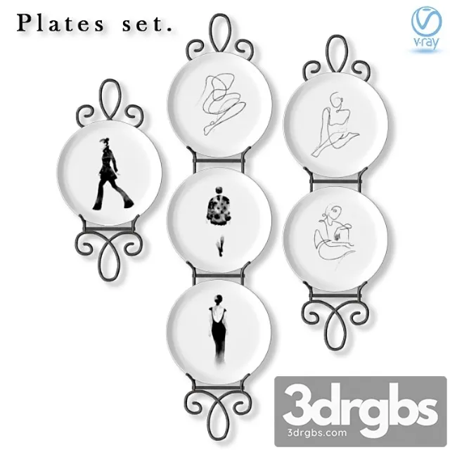 A set of decorative wall plates on fashion. 3D Model Download