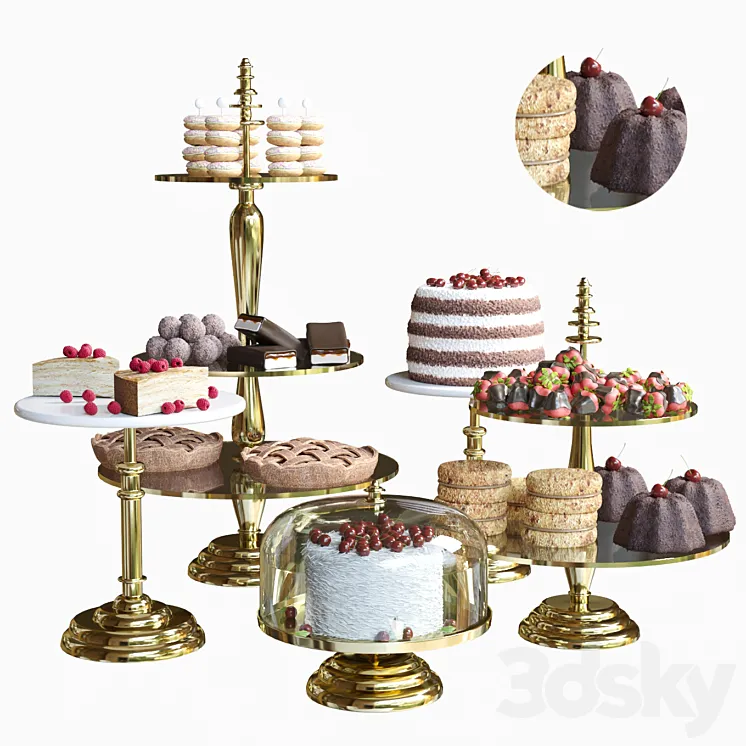 A set of desserts in a pastry shop or for corporate parties 3D Model Free Download
