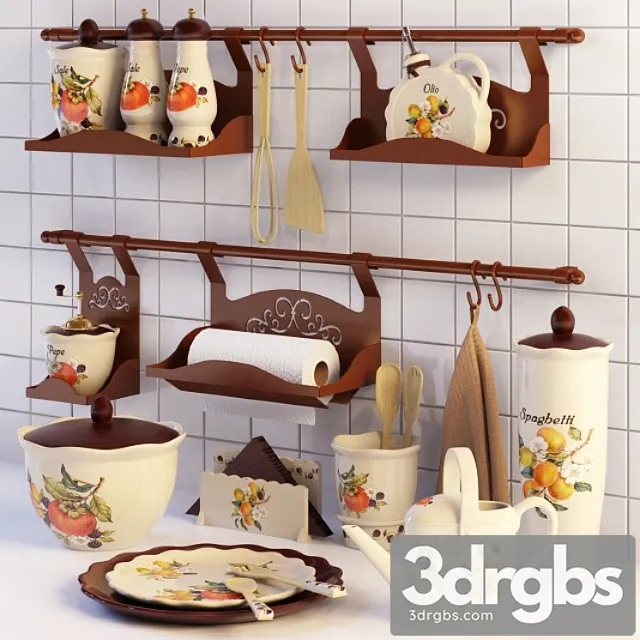 A Set of Dishes and Rail For Kitchen 3D Model Download A Set of Dishes and Rail For Kitchen 3D Model Download