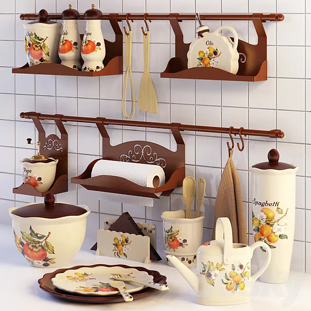 A set of dishes and rail for kitchen 3DModel