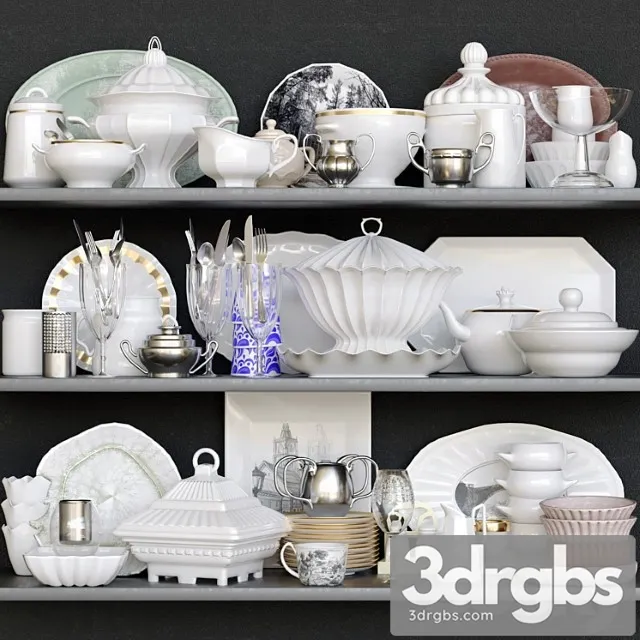 A Set Of Dishes In A Classic Style 8 Porcelain Service 3D Model Download A Set Of Dishes In A Classic Style 8 Porcelain Service 3D Model Download
