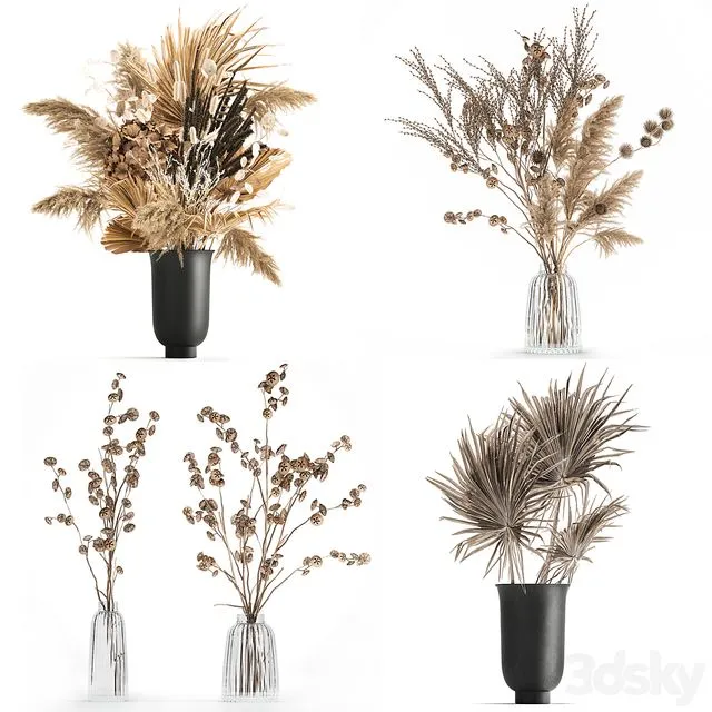 A set of flower bouquets in vases of dried flowers 283 3D Model A set of flower bouquets in vases of dried flowers 283 3D Model