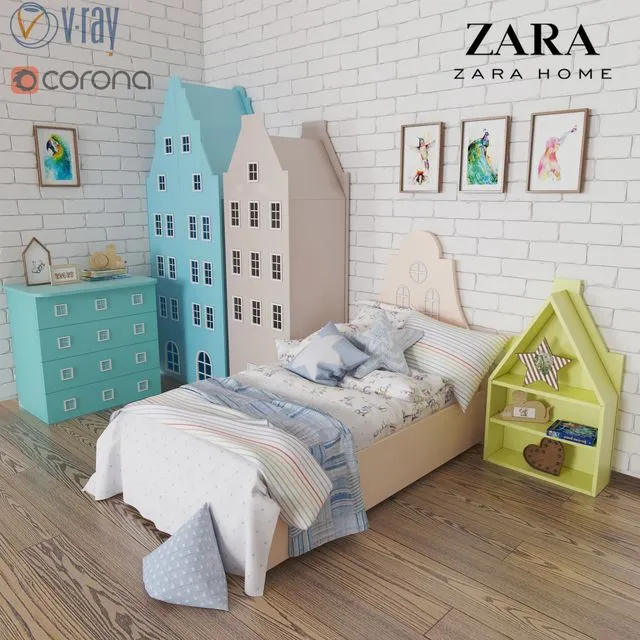 A set of furniture and bedding Amsterdam Zara Home 3D Model