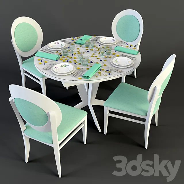 A set of furniture table with chairs + serverovka 3DModel