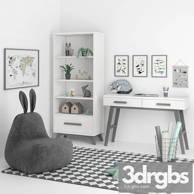 A Set Of Furniture with A Padded Chair for A Nursery 3D Model Download