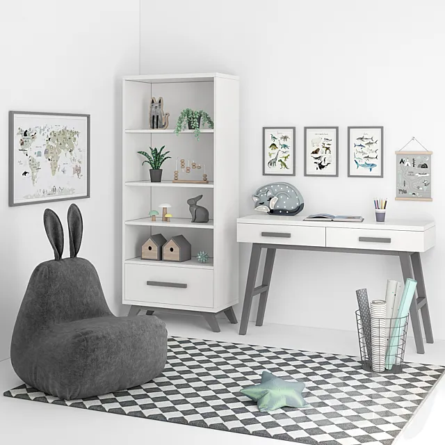 A set of furniture with a padded chair for a nursery 3DModel