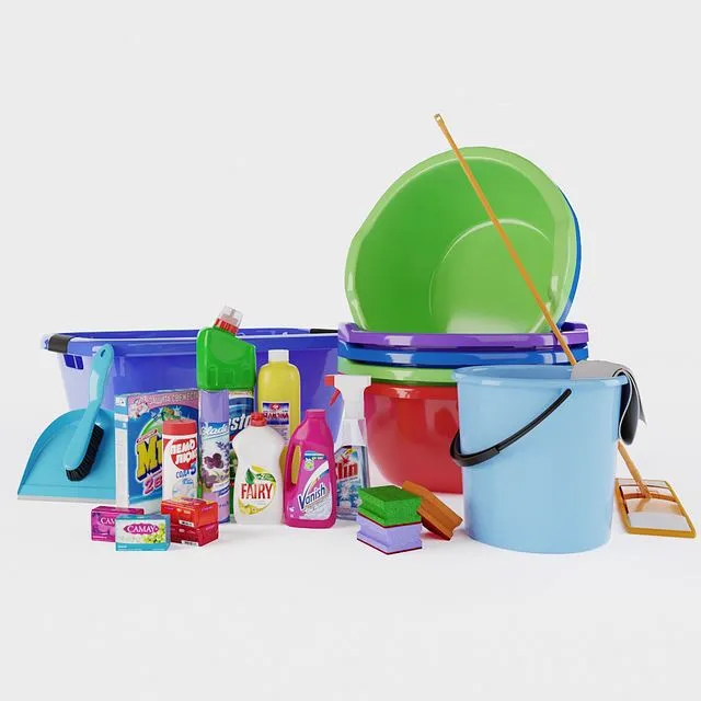 A set of household chemicals and household equipment 3D Model A set of household chemicals and household equipment 3D Model
