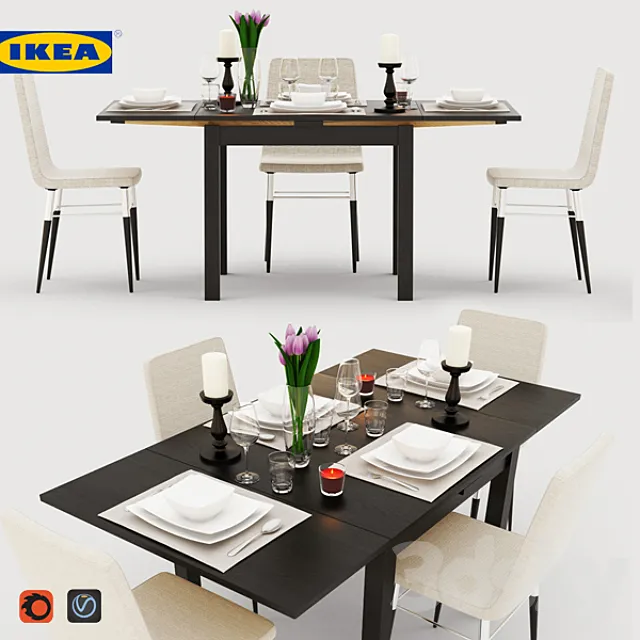 A set of IKEA furniture tableware decor 3D Model A set of IKEA furniture tableware decor 3D Model
