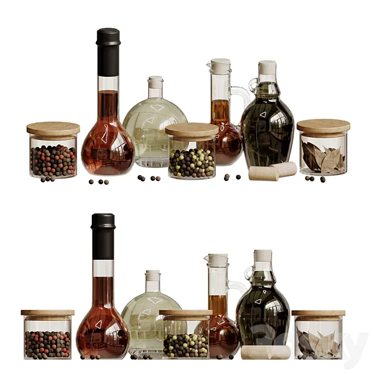 A set of kitchen jars with oil and pepper 3D Model Free Download