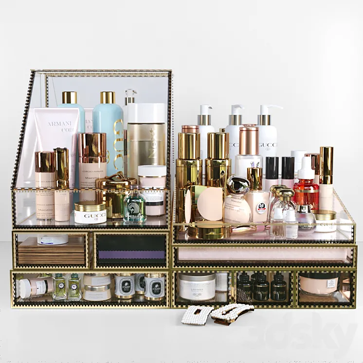 A set of luxury cosmetics in a beauty salon. Cosmetics 3D Model Free Download