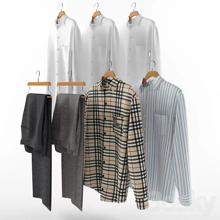 A set of men's clothes on hangers 3D Model A set of men's clothes on hangers 3D Model