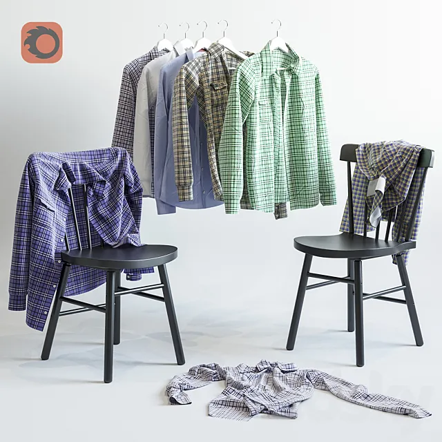 A set of men’s shirts and chair IKEA NORRARYD 3DModel