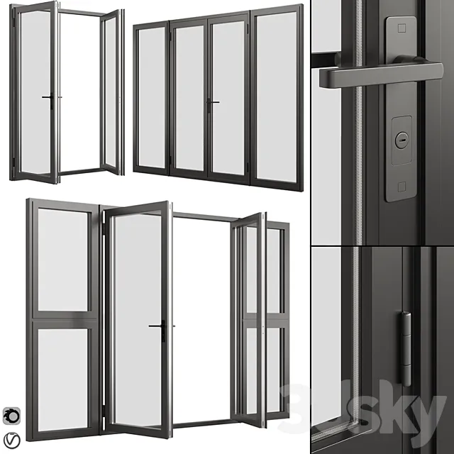 A set of metal windows and doors. 3D Model