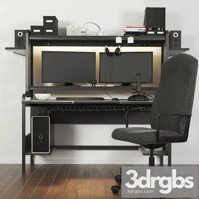 A set of office furniture in a minimalist style with a computer. books stationery 2 3D Model Download A set of office furniture in a minimalist style with a computer. books stationery 2 3D Model Download