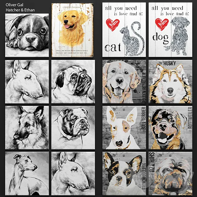 A set of pictures from Oliver Gal set of pictures dog animals 3D Model A set of pictures from Oliver Gal set of pictures dog animals 3D Model