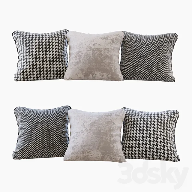 A set of pillows: beige velvet. chevron and goose paw (Pillows beige velvet chevron and houndstooth) 3DModel A set of pillows: beige velvet. chevron and goose paw (Pillows beige velvet chevron and houndstooth) 3DModel