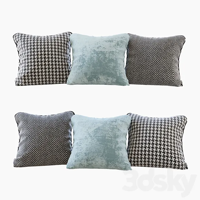 A set of pillows: blue velvet chevron and goose paw (Pillows blue velvet chevron and houndstooth) 3D Model A set of pillows: blue velvet chevron and goose paw (Pillows blue velvet chevron and houndstooth) 3D Model