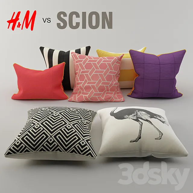 A set of pillows from H & M and Scion 3DModel A set of pillows from H & M and Scion 3DModel