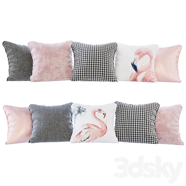 A set of pillows with flamingo 02 prints (Pillows flamingo 02 YOU) 3DModel A set of pillows with flamingo 02 prints (Pillows flamingo 02 YOU) 3DModel