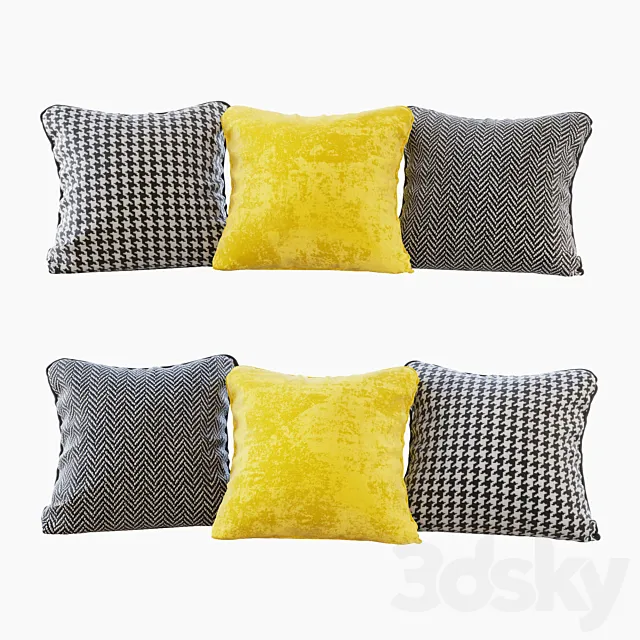 A set of pillows: yellow velvet chevron and goose paw (Pillows yellow chevron and houndstooth) 3D Model A set of pillows: yellow velvet chevron and goose paw (Pillows yellow chevron and houndstooth) 3D Model