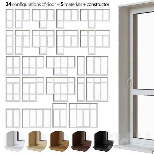 A set of plastic balcony doors 3D Model