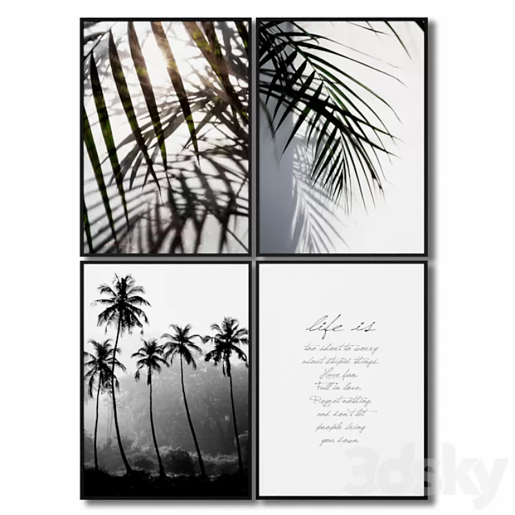 A set of posters with leaves and palm trees. 3D Model