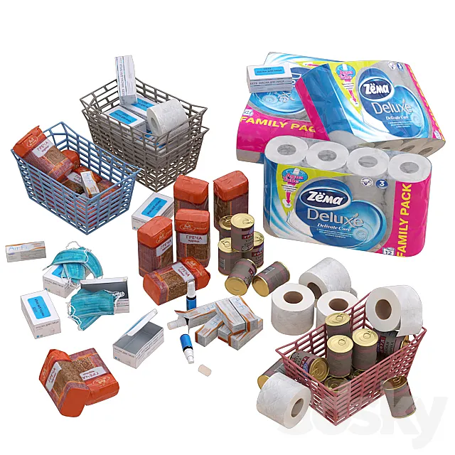 A set of products and household items to deal with a pandemic 3D Model A set of products and household items to deal with a pandemic 3D Model