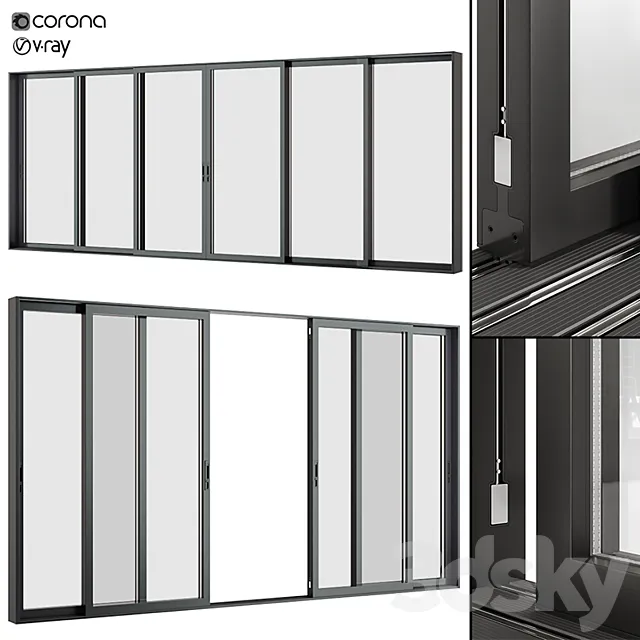 A set of sliding Metal Windows and Doors. 3D Model