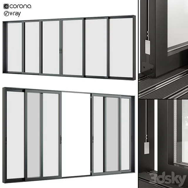 A set of sliding Metal Windows and Doors 3D Model