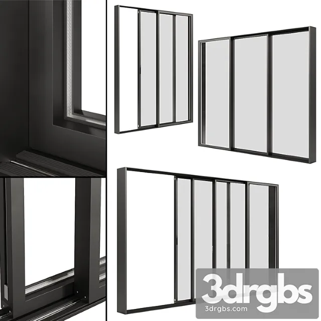 A Set Of Sliding Metal Windows Doors 3D Model Download