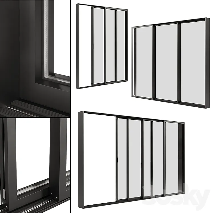A set of sliding Metal Windows-Doors. 3D Model Free Download