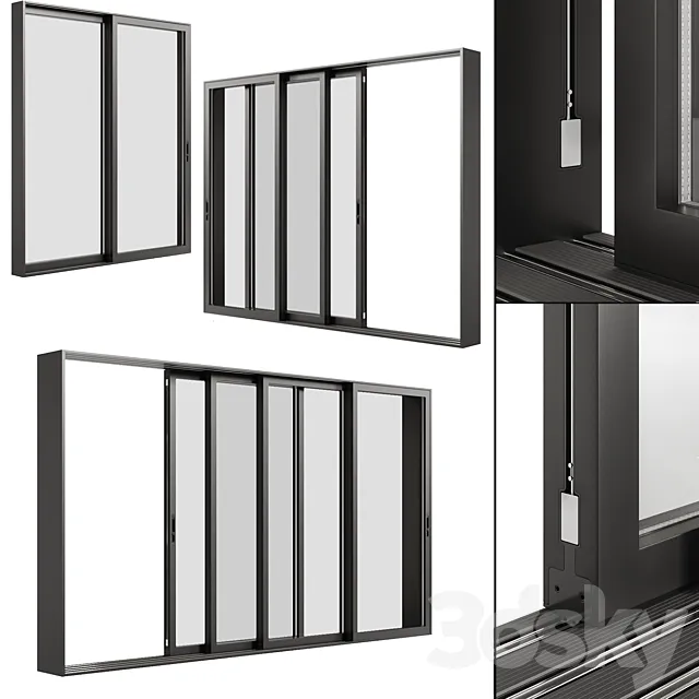 A set of sliding Metal Windows-Doors. 3D Model