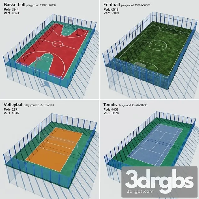 A set of sports fields set sport playground 3D Model Download