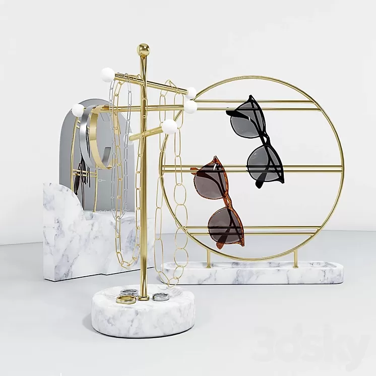 A set of stands for jewelry and glasses with a mirror. 3D Model