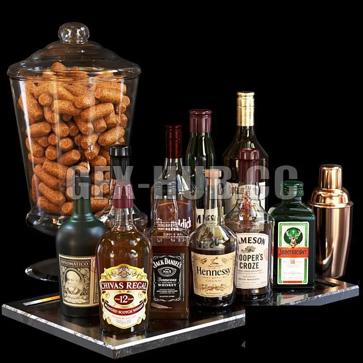 A set of strong alcohol with peels 3D Model