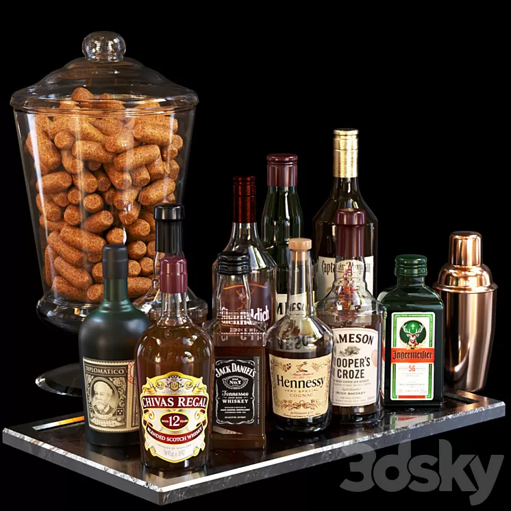 A set of strong alcohol with peels. Bar 3D Model Free Download