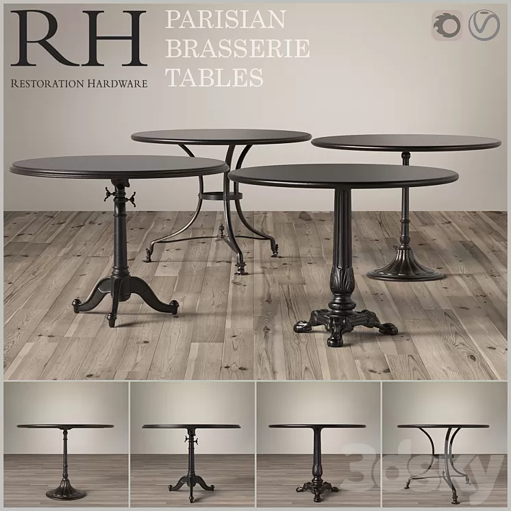 A set of tables Parisian Brasserie Tables Restoration Hardware 3D Model A set of tables Parisian Brasserie Tables Restoration Hardware 3D Model
